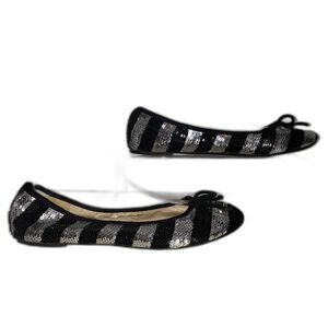 NINE WEST Silver and Black Sequin Stripe Ballet Flats Womens Size 8.5